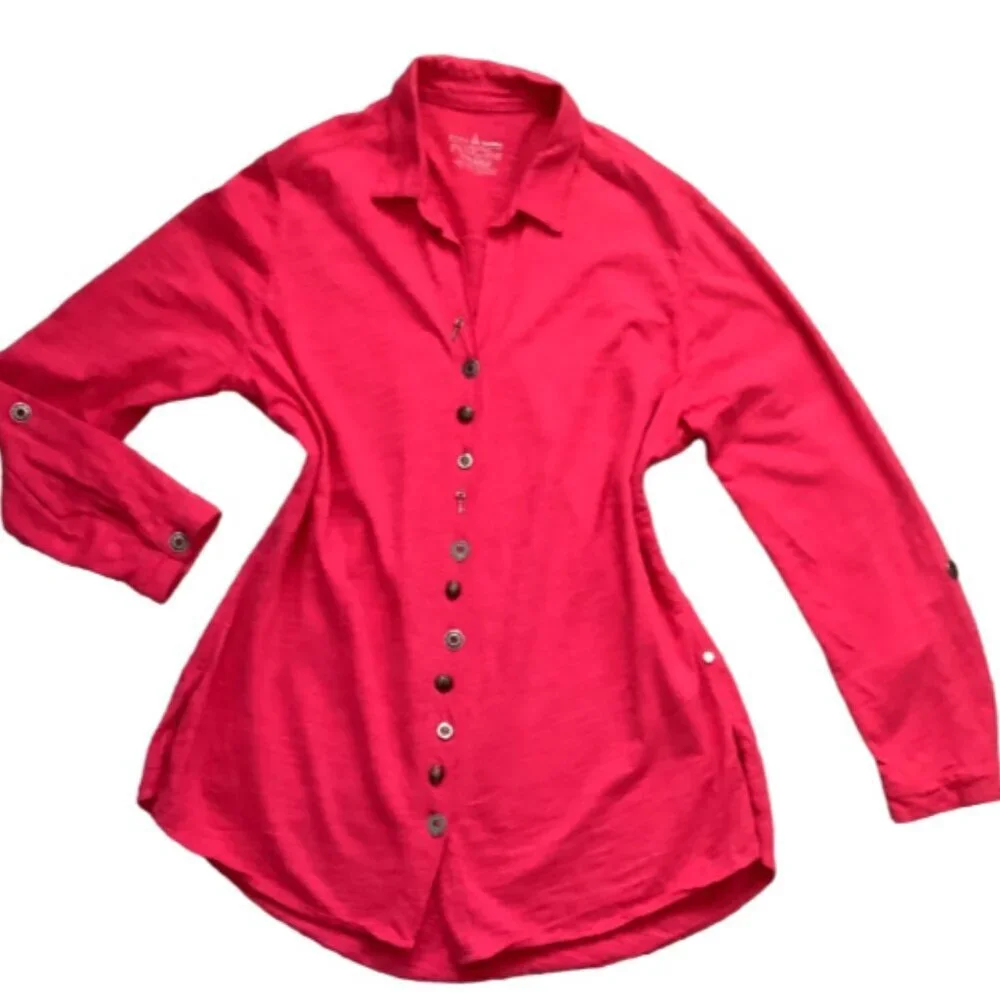 Neon Buddha Stepping Out Button Up Tunic Top L Pink #69C - Picture 7 of 10